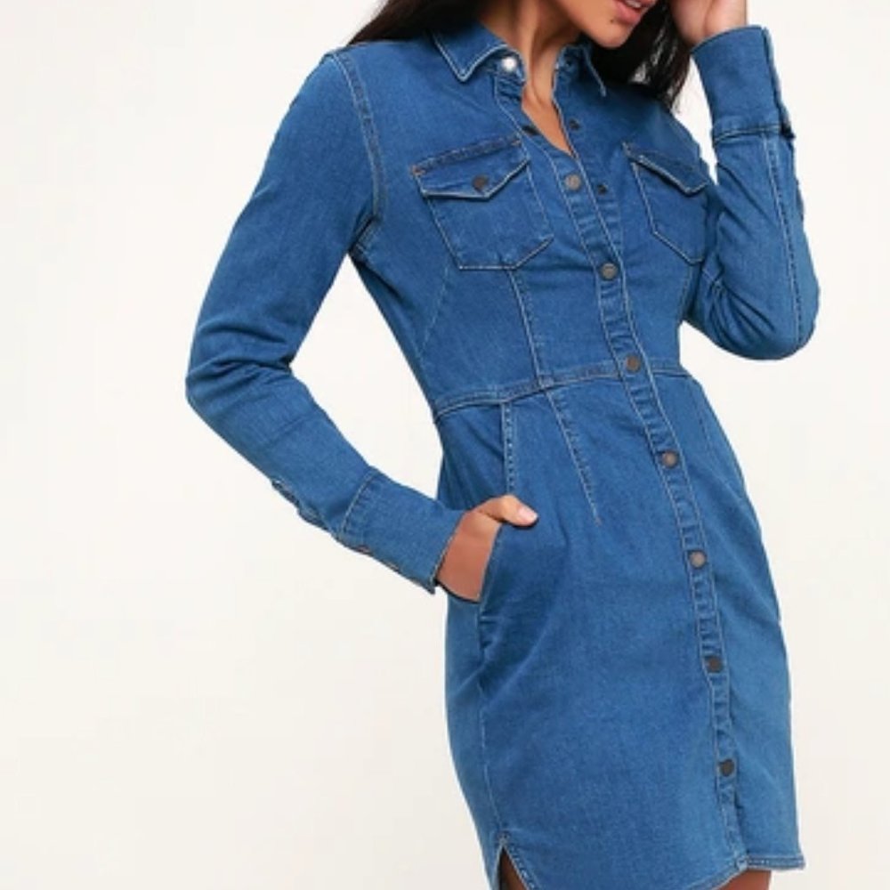 Free People Dress Mini Denim Long sleeve Blue Dynomite Size M